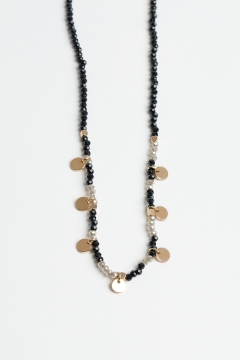 Necklace Black Gold Disc Charms